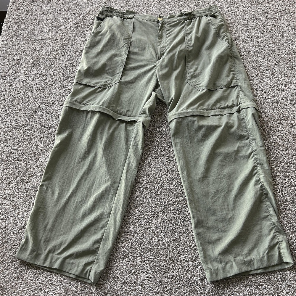 Bimini Bay Pants Mens XL Green Nylon Convertible Elastic Waist Lined Fishing